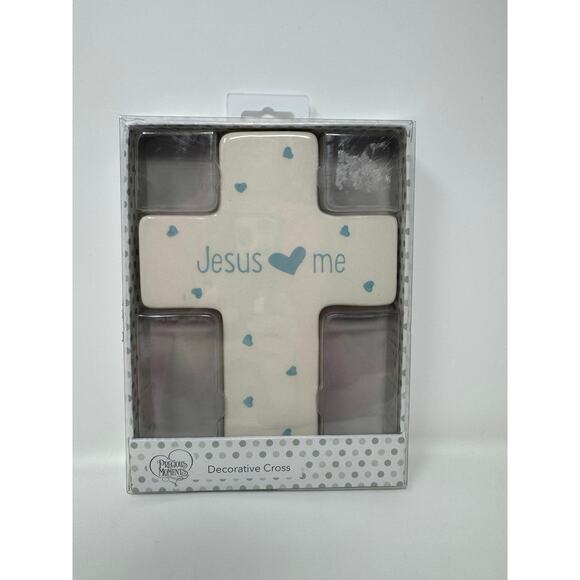 Precious Moments Jesus Loves Me Cross Blue Baby Ceramic Wall Decor 164465 - Picture 4 of 5